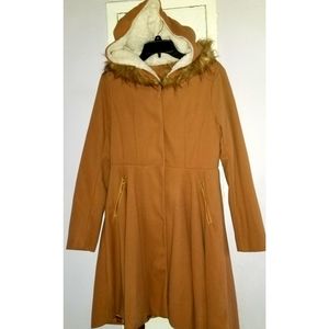 Tan Wool Hooded Coat